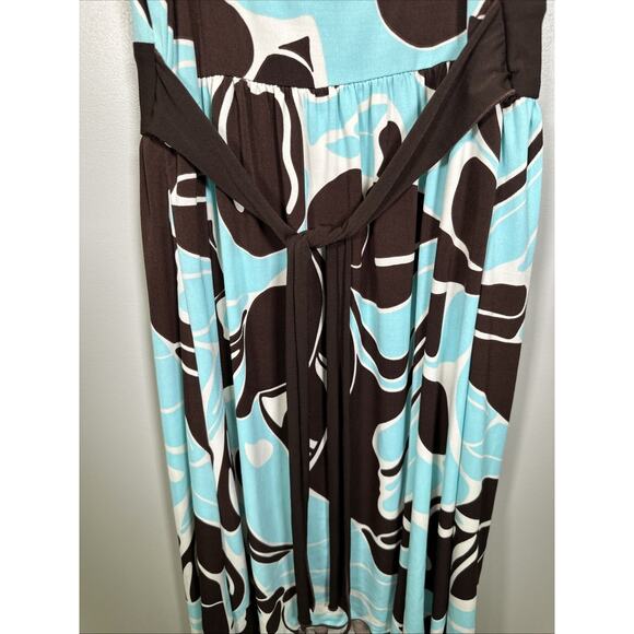 VTG‎ LaBelle Mini Dress L Teal Brown Floral Tie Waist USA Made Y2K Babydoll - Picture 3 of 8